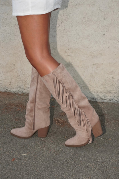 BOTTES REVERS STYLE SANTIAGS À FRANGES - STELLA TAUPE